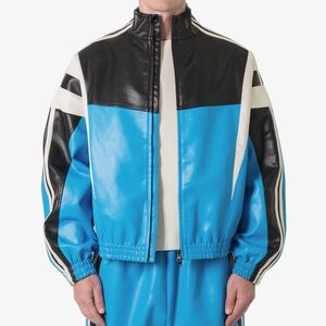 mnml Icon Oversized PU Track Jacket - Blue/Black Size MBlue/Black / M